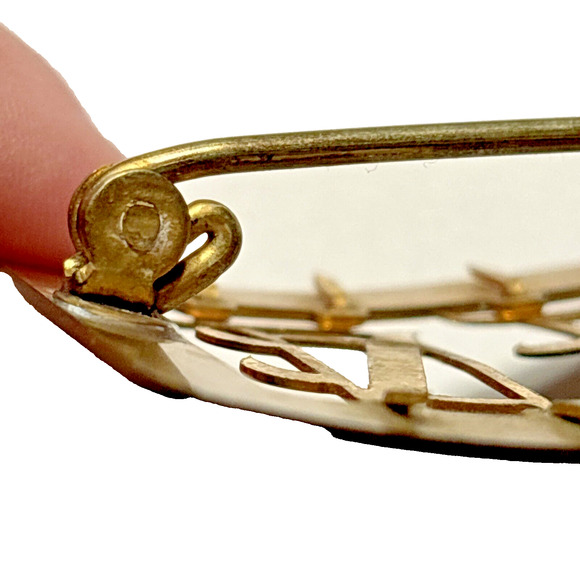 Antique Victorian Brooch Scarf Pin Monogram Insignia Goldtone Brass? Rectangle - Picture 4 of 10